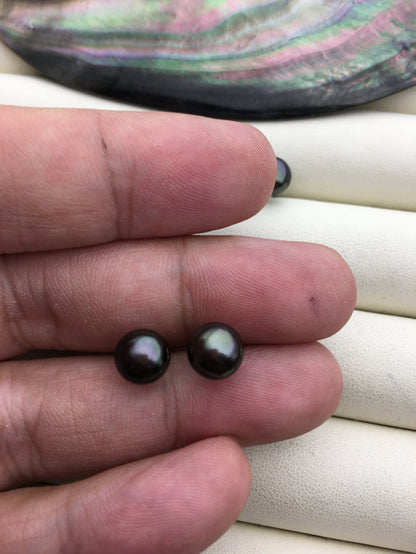 1 pair AAA 7-8mm Black Green Pearl stud Earrings,SE1-T38