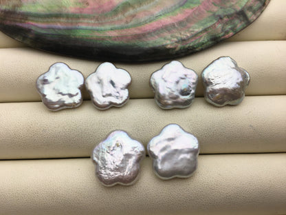 1 pair AA+ 16-17mm White Plum blossom Shape Freshwater Pearl White loose Beads Pair,0.9mm top half hole,ZS-103-37-17