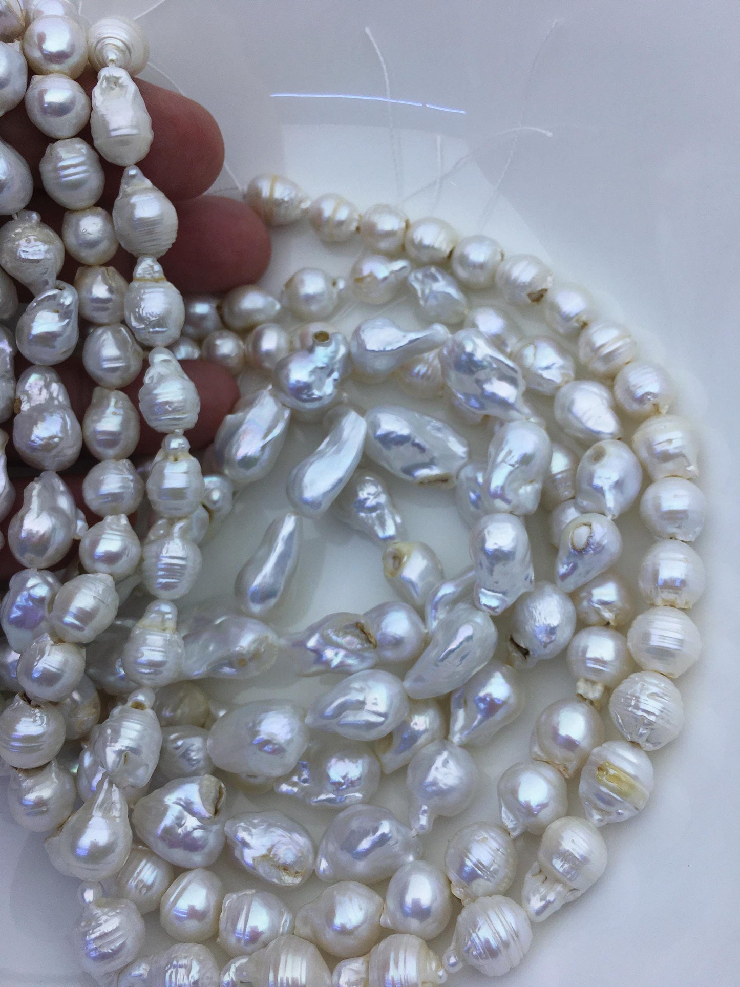 6 strands 15.5'' A- 8-11mm white flame ball pearl,FL15-2A-5-88