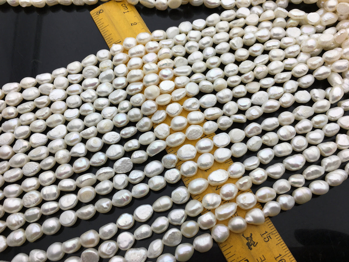 2 strands AA 6.5-7.3mm white nugget freshwater pearls,irregular nugget freshwater pearl strand,cheap price,pearl factory china,LM7-2A-6