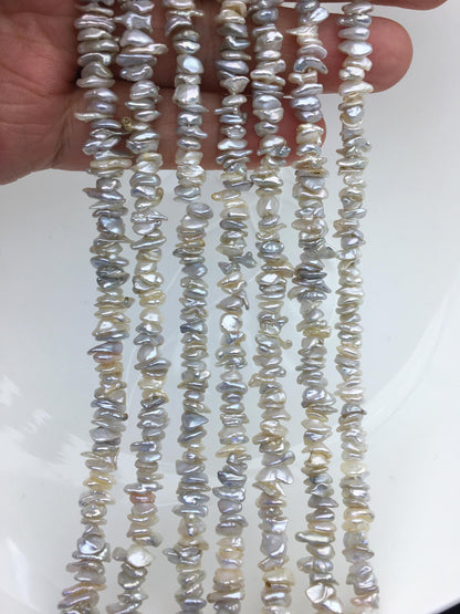 AAA/AA+ 5-6mm white with natural gray Keshi pearls,Center drilled,ZS-128-6