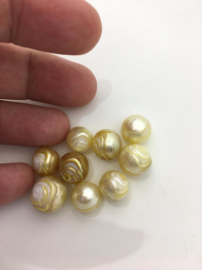 9pcs AAA/AA+ 11-14mm Rose Carved South Sea Pearl - Hand Carved - Tattoo Tahitian Pearls, carved pearls, flower designs,CAC-T19