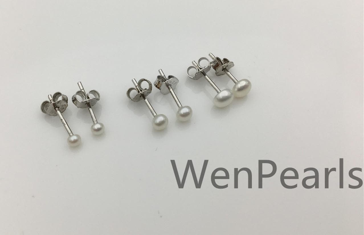 One pair tiny 2mm,3mm white pearl earring,ivory Pearl studs earrings,button round,Sterling Silver,kids stud,little girl earrings,SE1-008