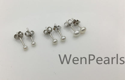 One pair tiny 2mm,3mm white pearl earring,ivory Pearl studs earrings,button round,Sterling Silver,kids stud,little girl earrings,SE1-008