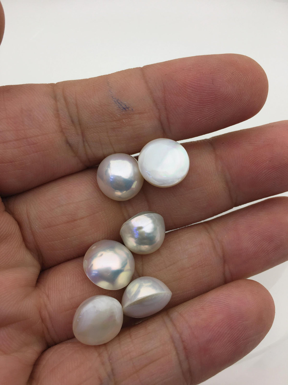 6pcs AAA 11-12mm white Baroque Mabe Freshwater Pearls,no hole,MB-T31