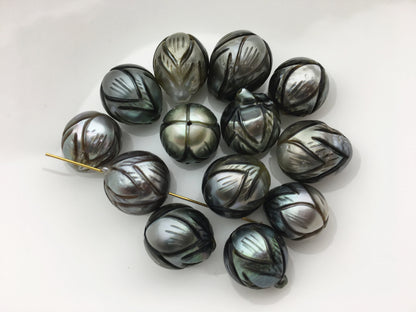 1pc 12-13mm Lotus Flower Carved Tahitian Pearl - Hand Carved - Tattoo Tahitian Pearls, carved pearls, flower designs,CAC-FLW-9-14