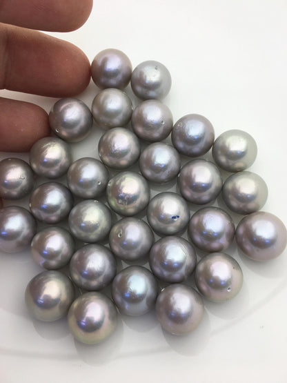 5pcs AAA 13-14mm Gray round edison freshwater pearl,half hole,RP13-T5