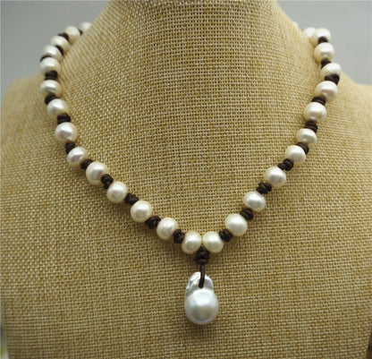Flameball pearl and leather necklace,Baroque Freshwater Pearl Drop Necklace,Flaming ball pearl necklace,wholesale,Le2-017
