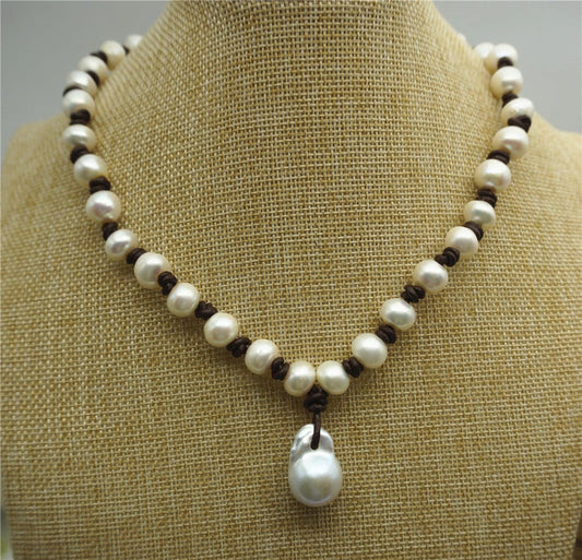 Flameball pearl and leather necklace,Baroque Freshwater Pearl Drop Necklace,Flaming ball pearl necklace,wholesale,Le2-017