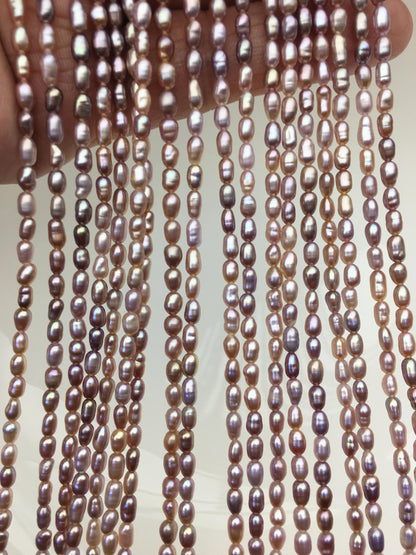 AAA 3-3.5x3.5-6mm purple rainbow long rice pearls,full strand,oval loose pearl beads,diy pearl,ultured pearl,diy pearl beads,LR3-3A-36