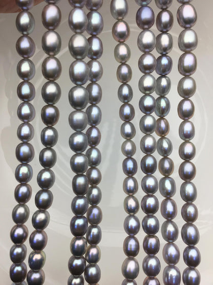 AAA+ 6.8-7.5mm*7.5-9mm gray oval freshwater pearls,Cultured white freshwater pearls beads,pearl necklace,pearl wholesale,LR7-T4
