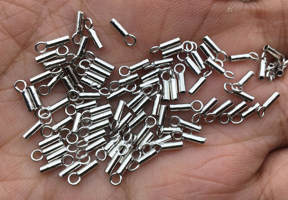 10pcs Sterling Silver Chain End Caps with Loop, Silver Cap for Bracelet Necklace, Silver Cord End Caps,ASL-CL-021