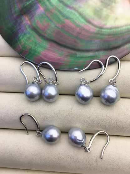1 pair AA+ 9-11mm Silver Gray South Sea drop pearl dangling earrings,SE3-109-2