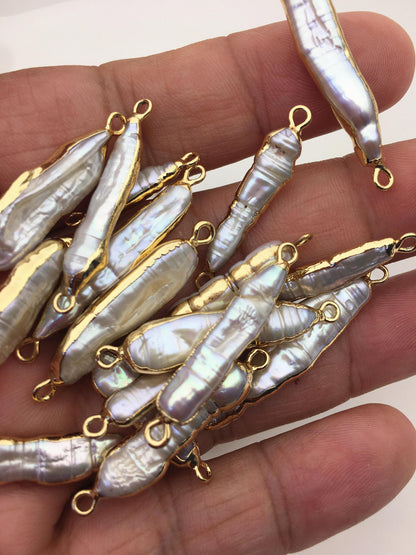 10pcs AA+ 5-8mm white biwa Pearl connector with Gold Electroplated Edge for make Earrings bracelet necklace,EDG-015