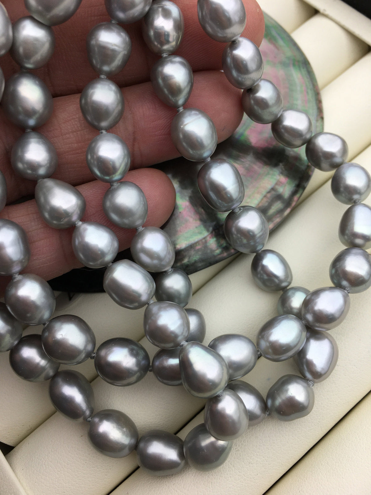 32'' AA+ 8.3-9mm gray rice pearl Necklace,NPN1-152