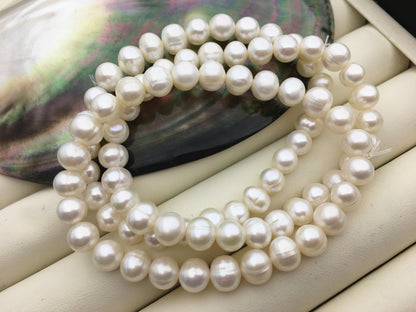 1pc 7 inchs AA+ 6.3-7.3mm White Freshwater pearl Elastic string Bracelet,B8-032