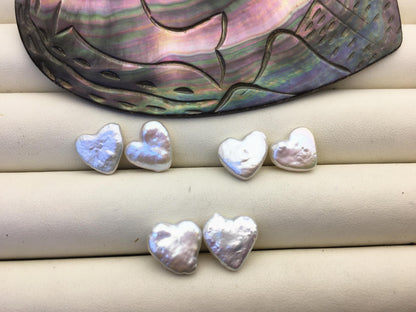 1 pair AAA 11-13mm White heart Shape Freshwater Pearl pair,no hole,ZS-103-37-31