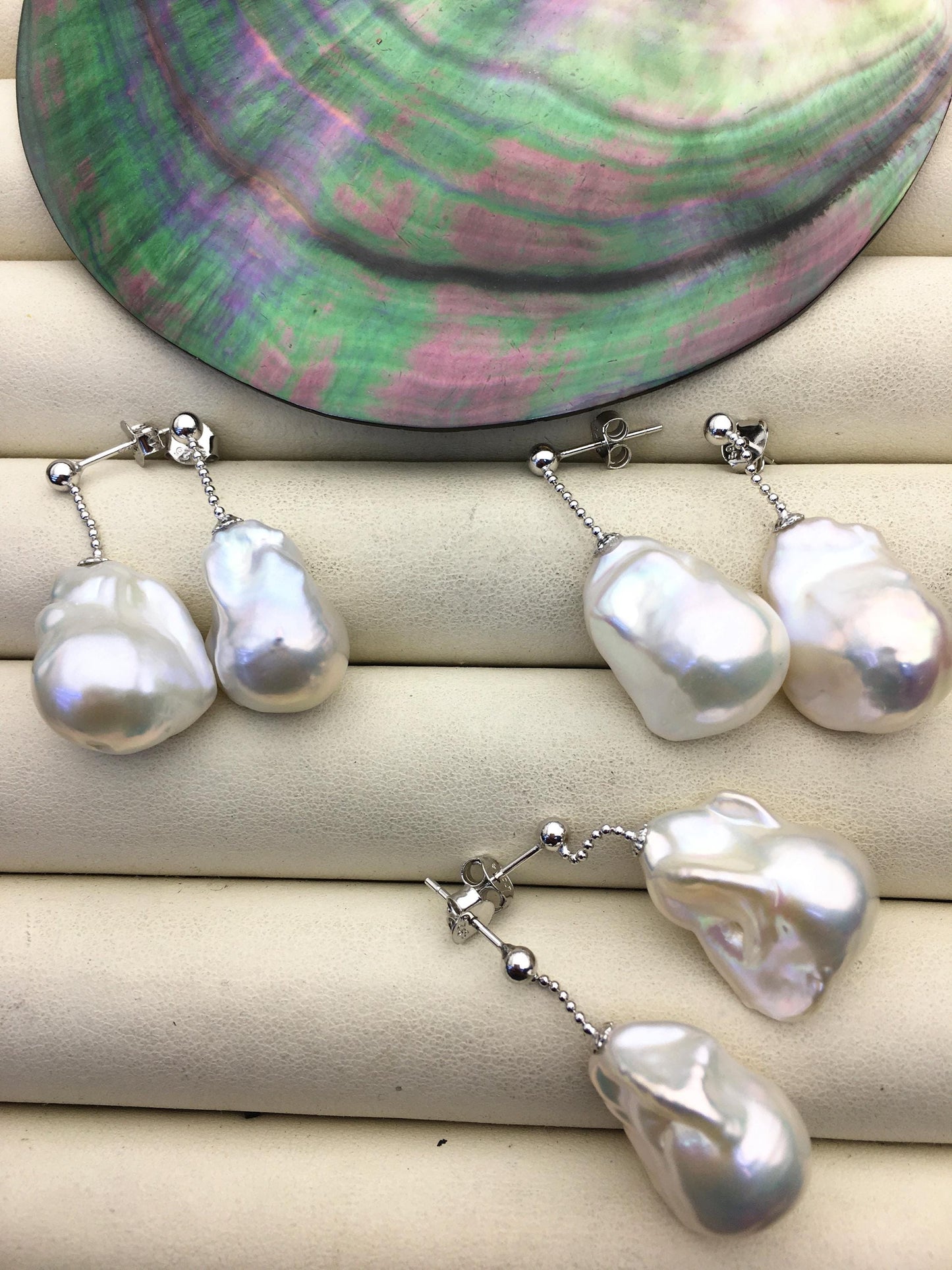 1 pair AAA 13-17mm white flame ball pearl stud earrings,sterling silver,earring with white baroque Natural Pearl,SE3-031-24