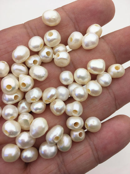 30pcs AA 7-8mm white nugget freshwater pearls,2.2mm large hole,irregular pearl,Cultured Pearl Beads,Loose Pearls Bulk Supplies,LM7-2A-1