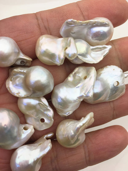 5pcs AA+ 14-17mm Huge White Flame ball Pearl - 2.2mm side large hole,FL15-T6