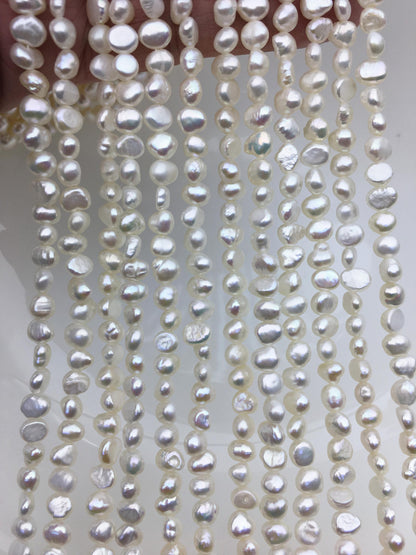 2 strands AA+ 5-5.5mm white nugget freshwater pearls,irregular nugget freshwater pearl strand,LM5-2A-3
