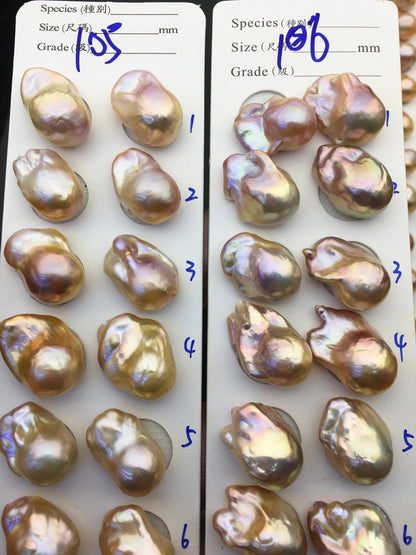 1 pair AAA 13-15mm Natural pink peach Rainbow Flame ball Pearl Pairs - large Baroque freshwater pearl pairs,Fire Ball Pearl,FL15-3A-8-28