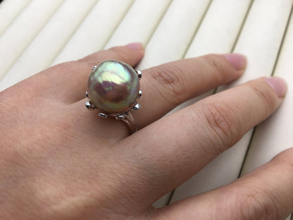 AAA Natural Rainbow Big Edison Pearl rings,Sterling Sliver Ring,affordable engagement rings,pearl wedding rings,promise rings for her,R1-T12