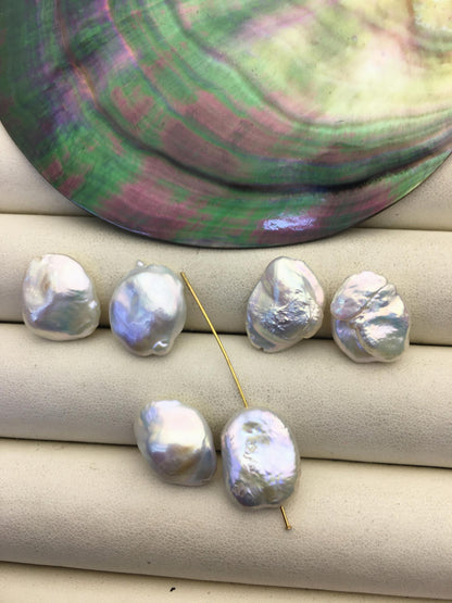 2 pairs AA+ 12-14mm White keshi Freshwater Pearl White loose Beads Pair,0.7mm through hole,ZS-103-37-45