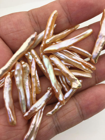 30pcs AAA 3-5mm natural pink peach rainbow Toothpick Freshwater Pearls, no hole,ZS-80-14