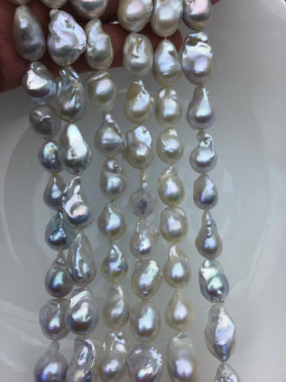 15.5'' AAA- 12-15mm Natural White flame ball pearl,FL15-3A-7-35