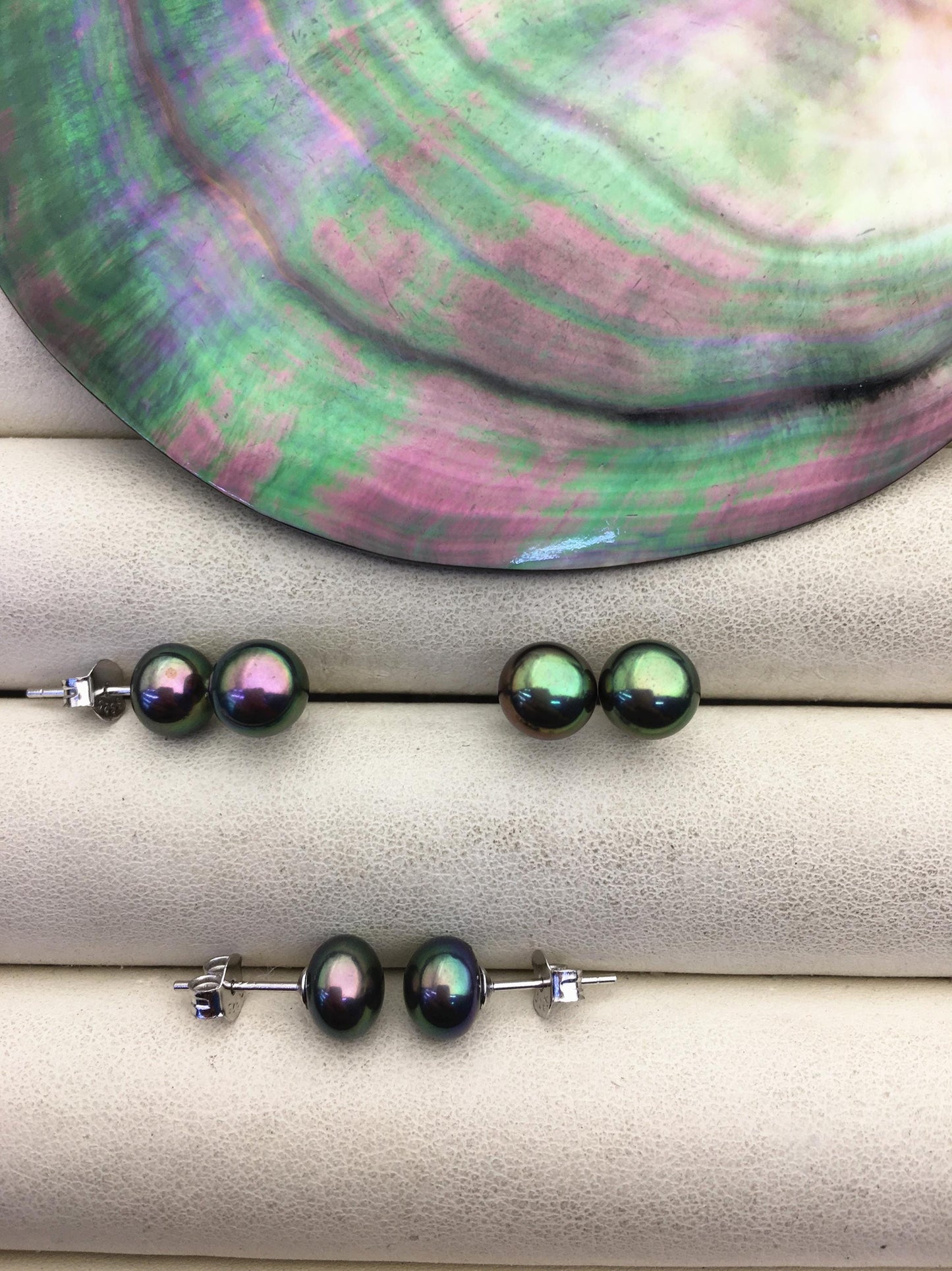 1 pair AAA 7-7.5mm peacock Pearl stud earrings,Sterling Silver,SE1-T10