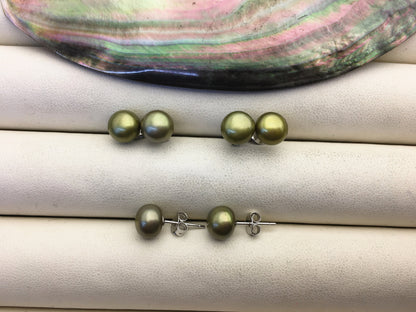 AAA 7.5-8mm Green Pearl stud earrings,Sterling Silver,SE1-028