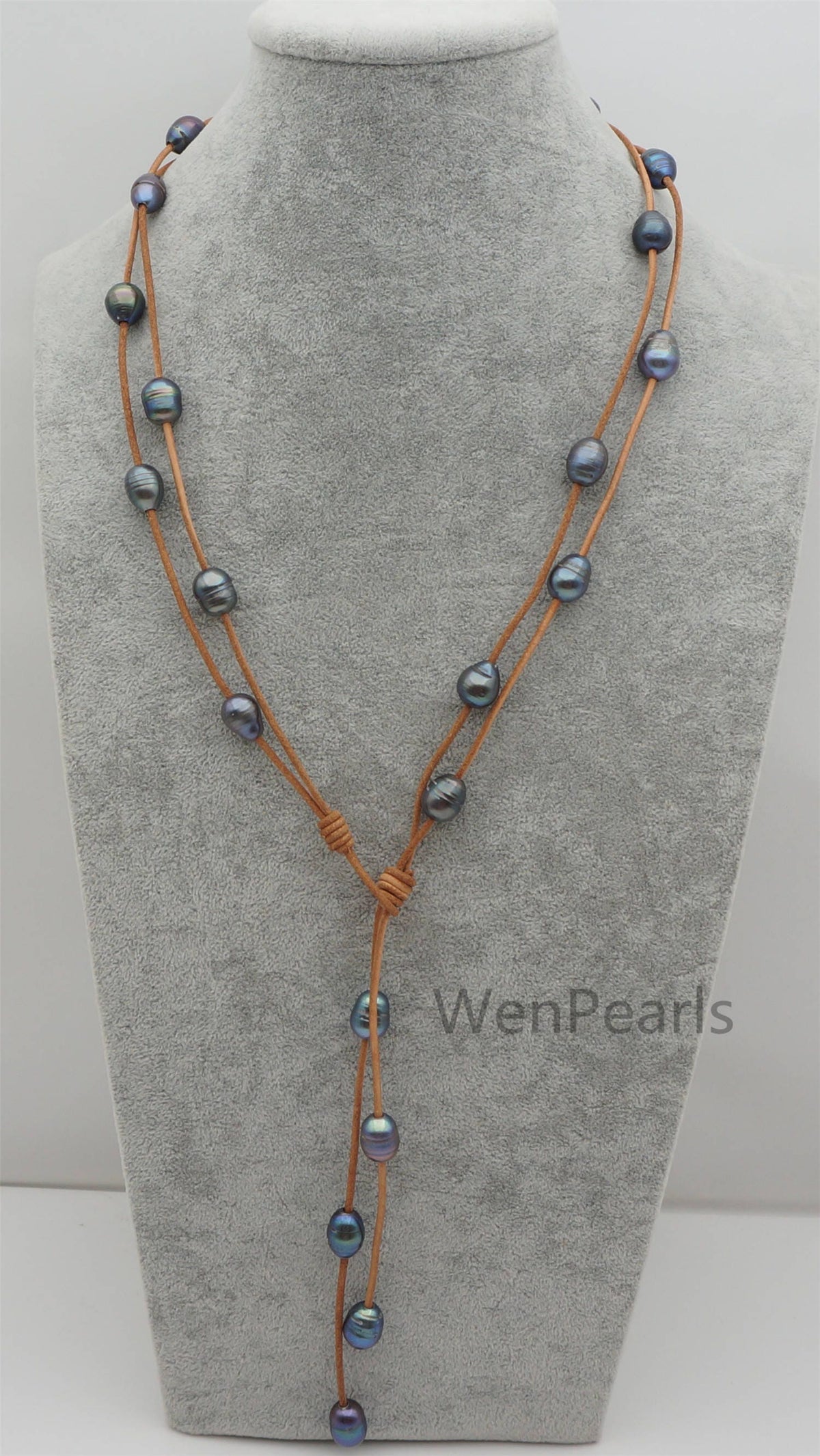 Deep blue rice pearl and leather necklace,Baroque Freshwater Pearl Drop Necklace,drop pearl necklace,wholesale,Le4-112