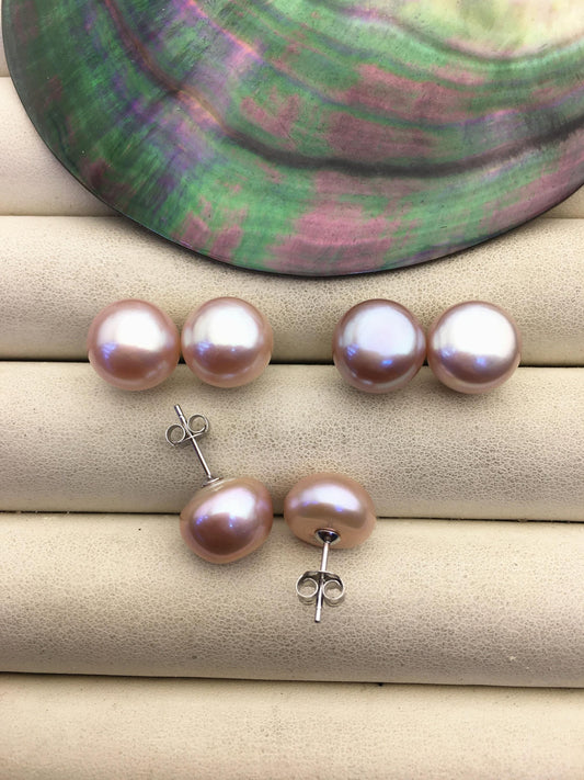 1 pair AAA 11-12mm purple button round Pearl Stud Earrings,freshwater pearl earrings,Wedding,classic pearl studs,SE1-069-23
