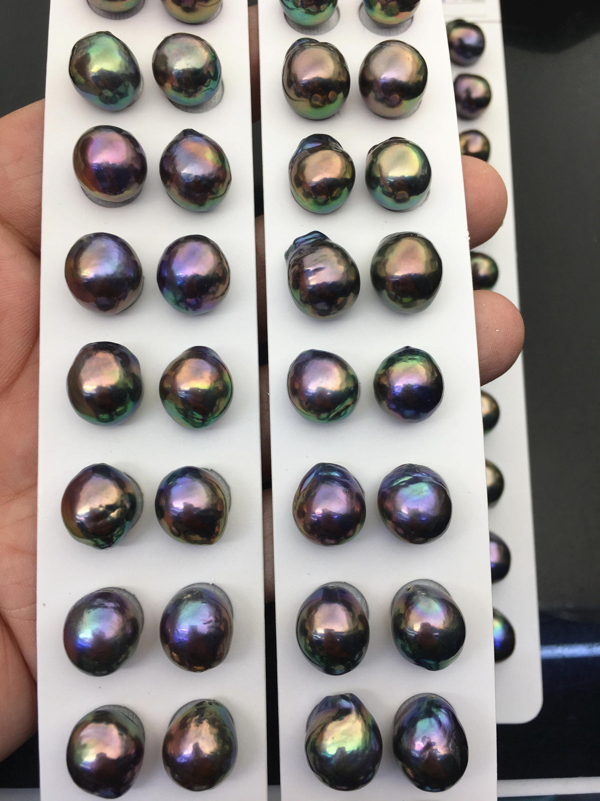 5 pairs AAA 11-12mm Black Rainbow baroque drop edison freshwater pearl Pair,top half hole,ED11-3A-2-26