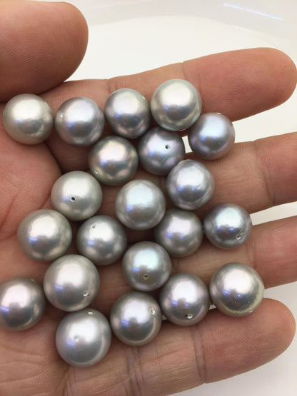 5pcs AAA/AAA- 12-13mm Gray Round edison freshwater pearl,half hole,RP12-T4