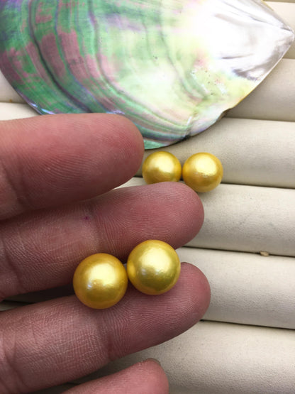 1 pair AA+ 11-12mm yellow round edison pearl stud earrings,S925 Sterling Sliver stud earrings,wedding pearl earrings,SE3-T9-37