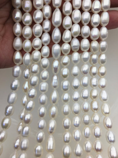 AA+ 8-8.5mm x 9-11mm Cultured White Freshwater Rice Pearls beads,drop pearl necklace,diy pearl beads,gift for her,LR8-T3