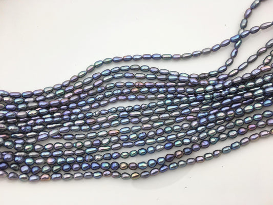 AAA 3-3.5mm black blue rainbow rice pearls,full strand,oval loose pearl beads,diy pearl,ultured pearl,diy pearl beads,LR3-3A-37