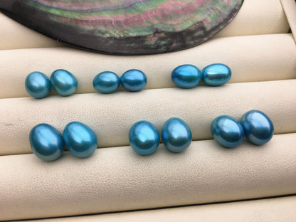 AAA 8mm/10mm Blue rice freshwater loose pearls pair,for make dangle pearl earrings,brown rice pearls, custom drill hole,LR9-3A-4-18