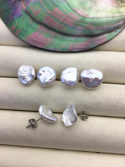 1 pair AAA 11-12mm white Natural keshi Freshwater Pearl Stud Earrings,Stud Earrings for Women Girls,SE3-001