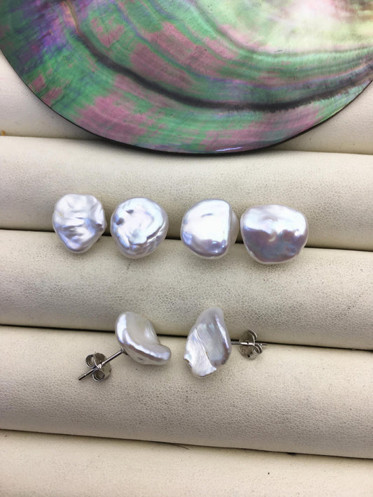 1 pair AAA 11-12mm white Natural keshi Freshwater Pearl Stud Earrings,Stud Earrings for Women Girls,SE3-001
