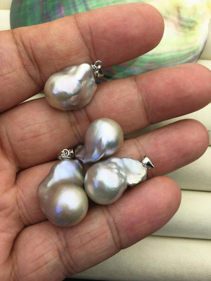 3pcs AAA/AA+ 12-17mm Gray rainbow baroque pearl pendant necklace,S925 Sterling silver pendant,NC1-041-10