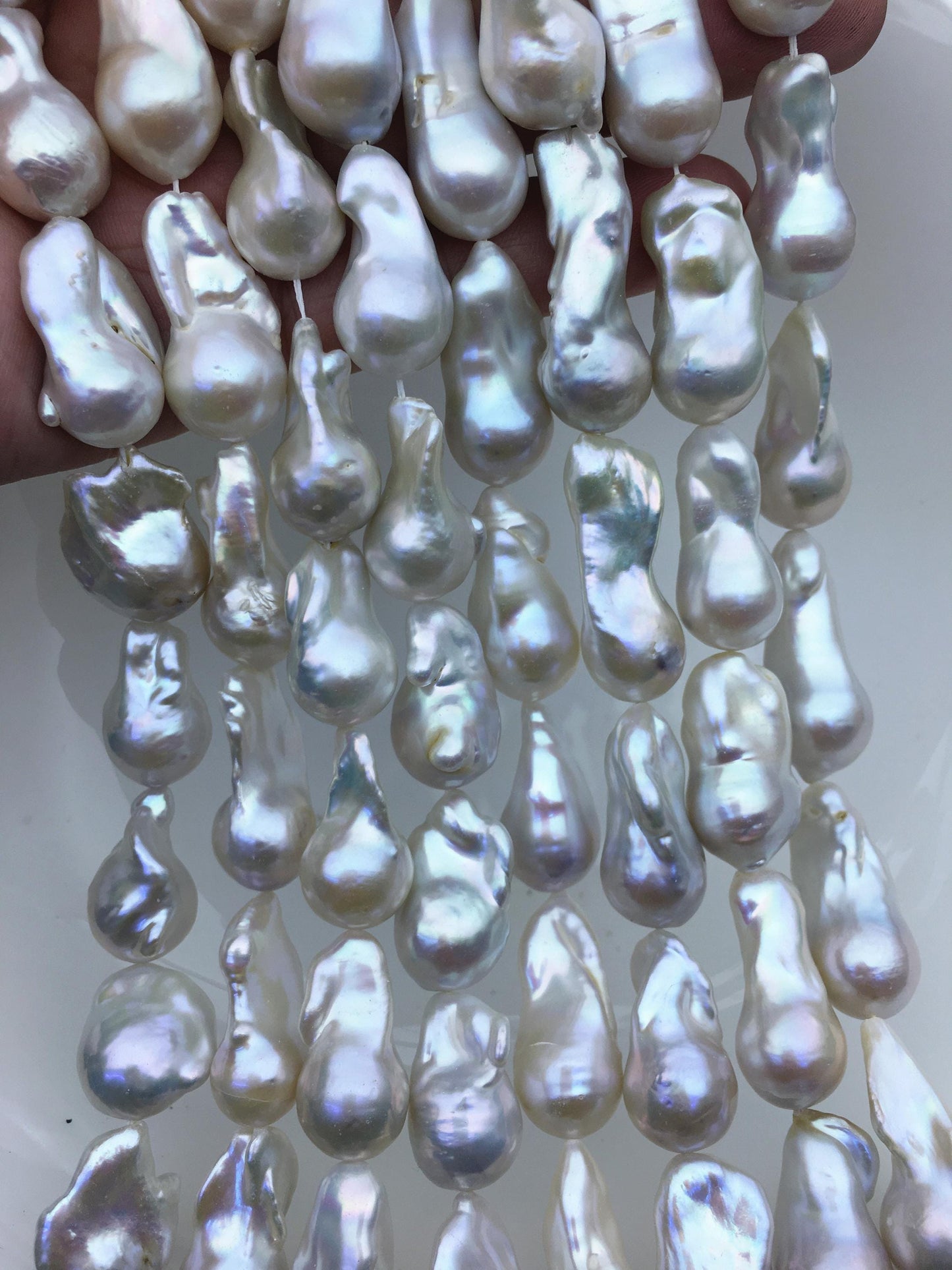 15.5'' AAA 13-15mm White flame ball pearl,FL15-3A-7-30