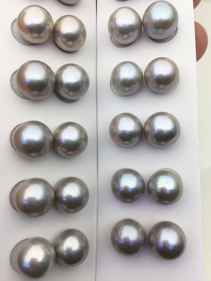 2 pairs AAA 11-12mm gray round freshwater pearl pair,half hole,RP11-3A-7