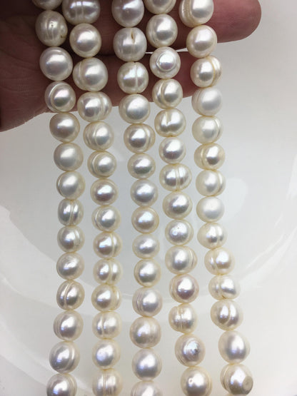 AA 9.4-10.4mm White Potato pearls,freshwater potato shape pearl string,CR10-2A-5