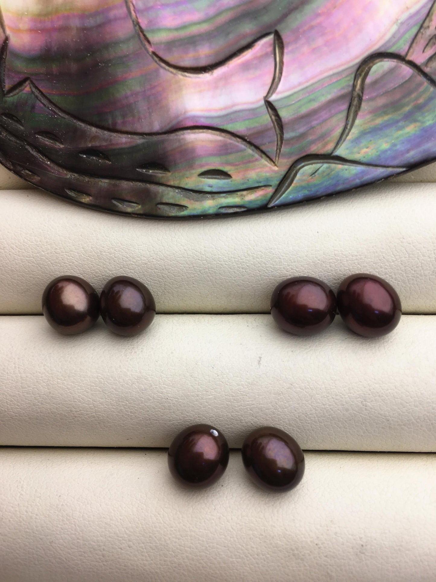 2 pairs AAA 8-9mm brown rice freshwater pearls pairs, top half hole ,for dangle pearl earrings,LR8-T11