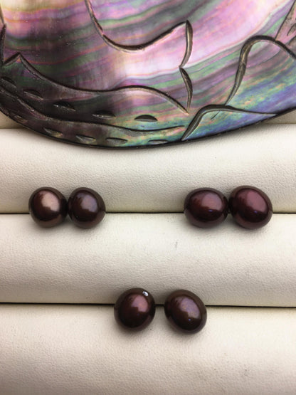 2 pairs AAA 8-9mm brown rice freshwater pearls pairs, top half hole ,for dangle pearl earrings,LR8-T11