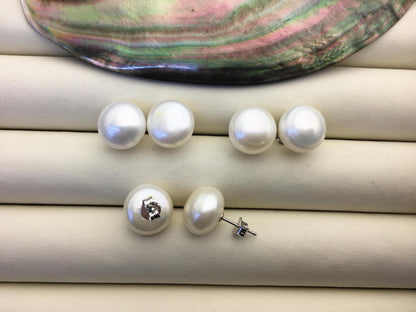 2 pairs AA+ 12-13mm big white nugget baroque Pearl Stud Earrings,freshwater pearl earrings,Wedding,classic pearl studs,SE1-069-25