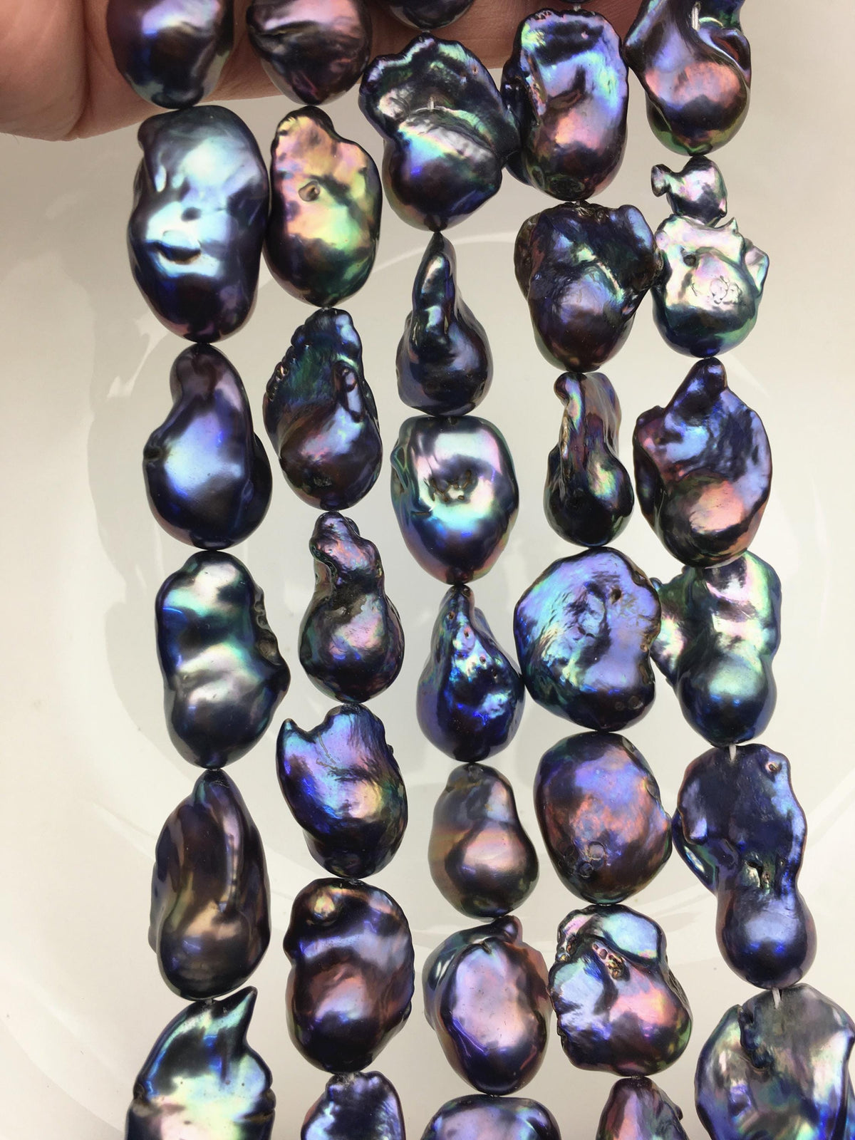 15.5'' AA 12-16mm Green Black Rainbow flame ball pearl,FL15-2A-5-19